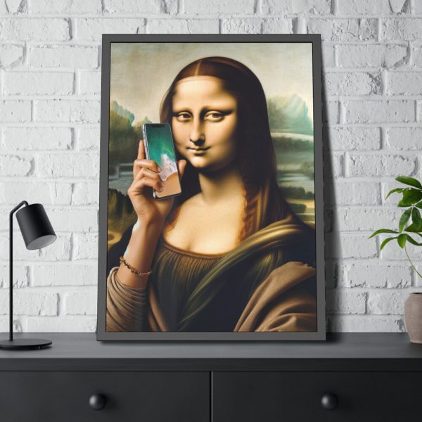 93831-315.jpg Mona Lisa Talking on a Smartphone Framed Poster