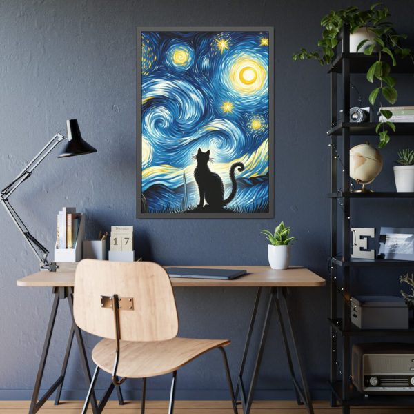 93831-318.jpg Black Cat Silhouetted Against a Night Sky Framed Poster