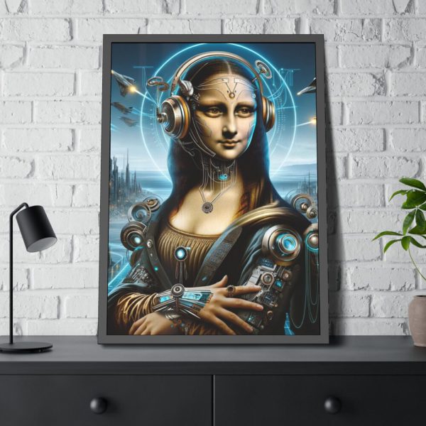 93831-327.jpg Mona Lisa Reimagined in a Futuristic Setting Framed Poster
