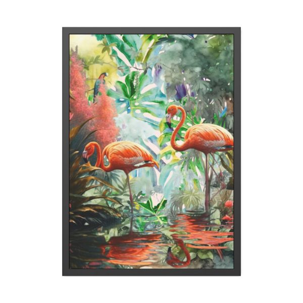 Two Flamingo Birds in Lush Tropical Framed Poster