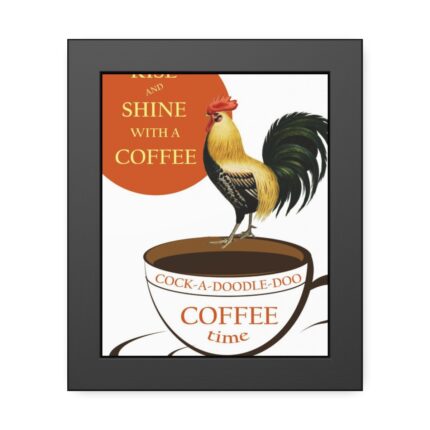 Coffee Cup Rooster Retro Framed Poster
