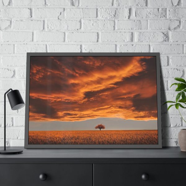 Orange Scenery With Beautiful Tree Framed Poster