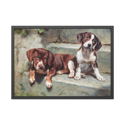 Dogs Puppies Vintage Old Framed  Poster