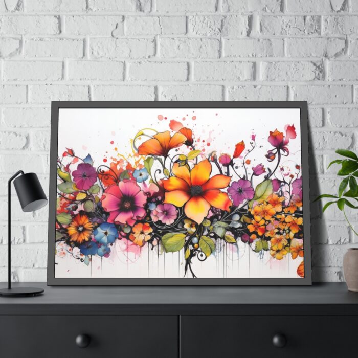 Colorful Watercolor Flowers on White Background Framed Poster - Image 4