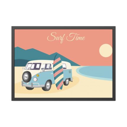 Camper Van, Surfboard, Beach Framed Poster