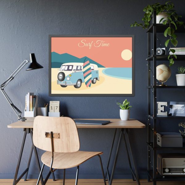 93854-226.jpg Camper Van, Surfboard, Beach Framed Poster
