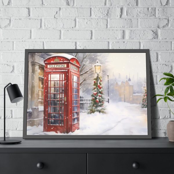 Red Christmas Phone Booth Framed Poster