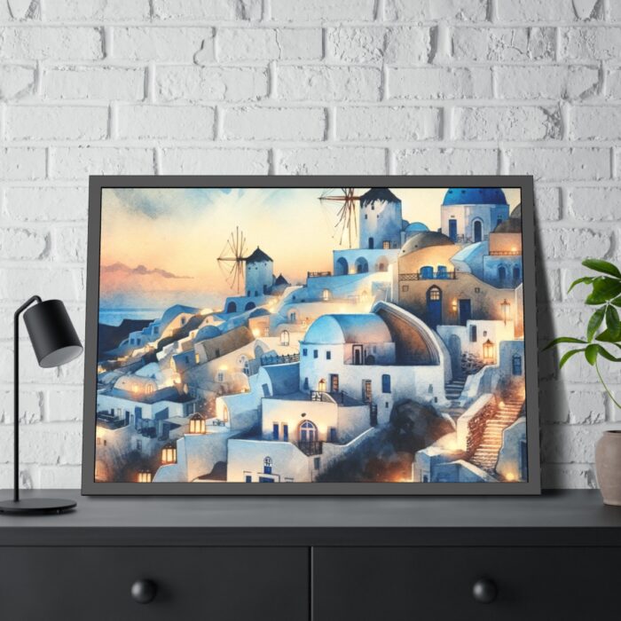 Oia Village in Santorini at Night Framed Poster - Image 4