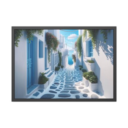 White Greek Street Framed Poster