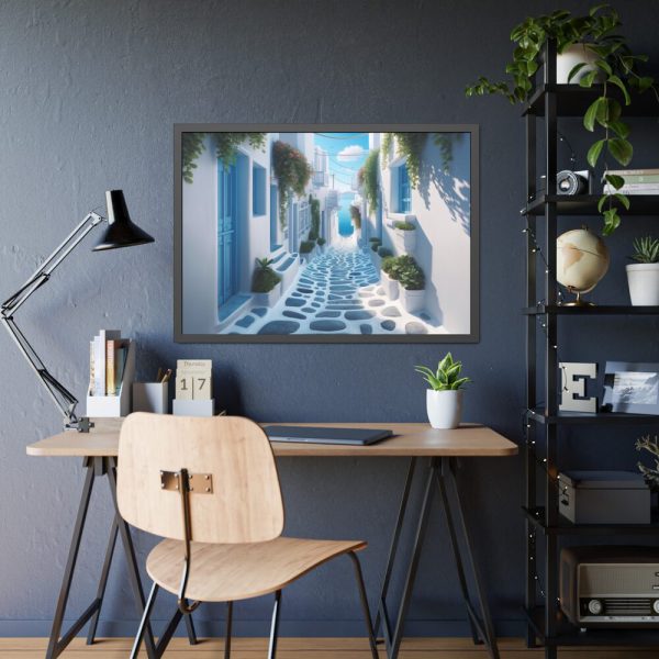 White Greek Street Framed Poster