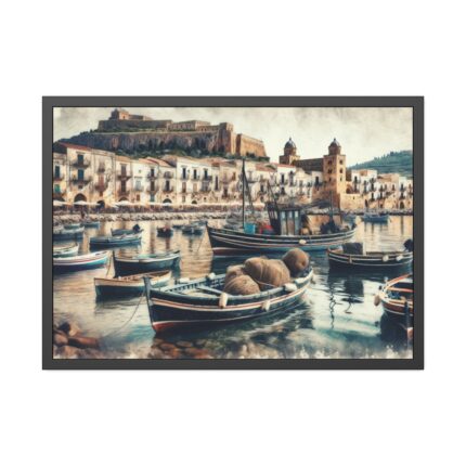 Fishing Boats at Cefalu Harbor, Italy Framed Poster