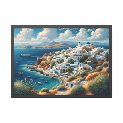Greek Island With Sea Landscape Framed Poster