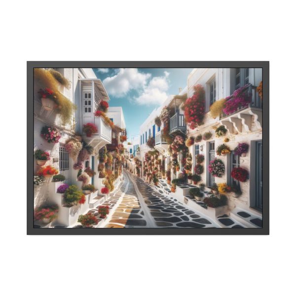 93854-492.jpg Greek Street With Flowers Framed Poster