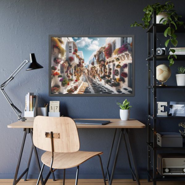 93854-494.jpg Greek Street With Flowers Framed Poster
