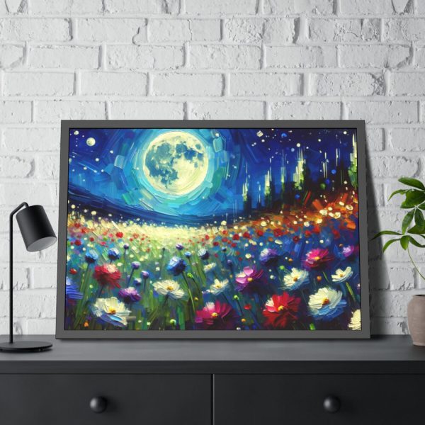 93854-527.jpg Moonlit Field of Colorful Flowers Framed Poster