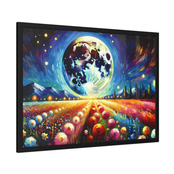 93854-529.jpg Bright Moon Over Vibrant Field of Flowers Framed Poster