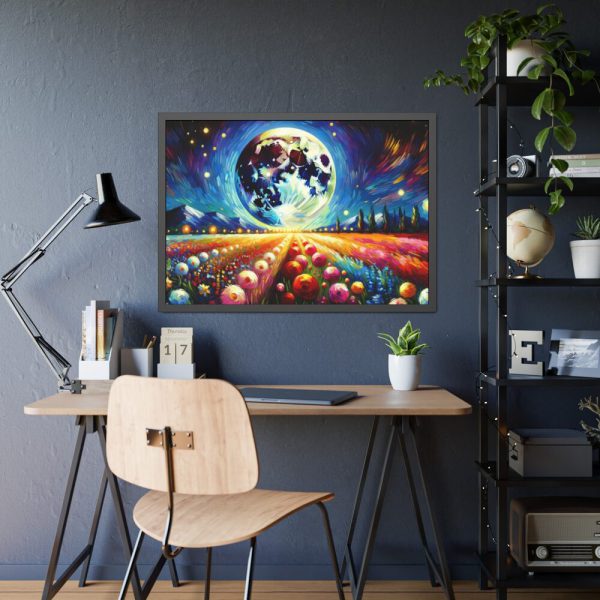 93854-530.jpg Bright Moon Over Vibrant Field of Flowers Framed Poster