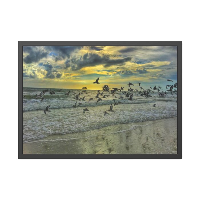 Convey of Birds are Flying Duing Sunset Framed Poster - Image 1