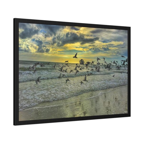 93854-65.jpg Convey of Birds are Flying Duing Sunset Framed Poster
