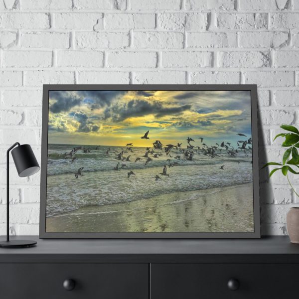 93854-67.jpg Convey of Birds are Flying Duing Sunset Framed Poster