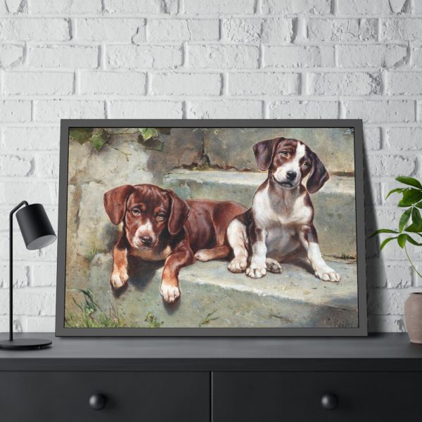93855-183.jpg Dogs Puppies Vintage Old Framed Poster