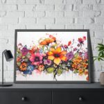 Colorful Watercolor Flowers on White Background Framed Poster - Image 8
