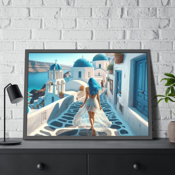 Woman With Blue Hair in Greece Framed Poster