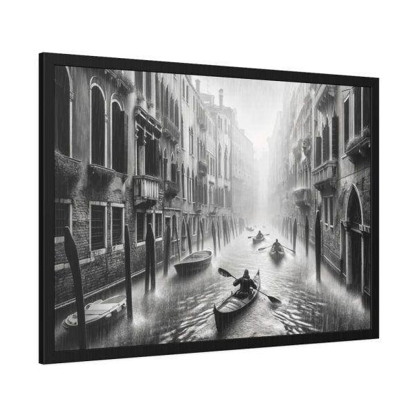 93855-365.jpg Black and White Venice Canal During Heavy Rain Framed Poster