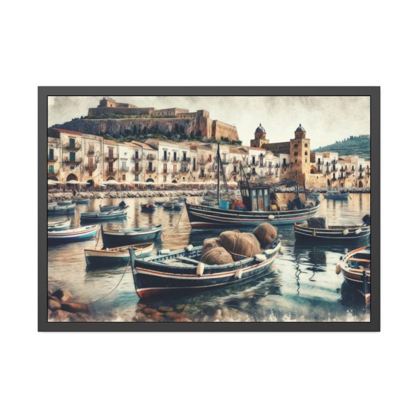 93855-372.jpg Fishing Boats at Cefalu Harbor, Italy Framed Poster