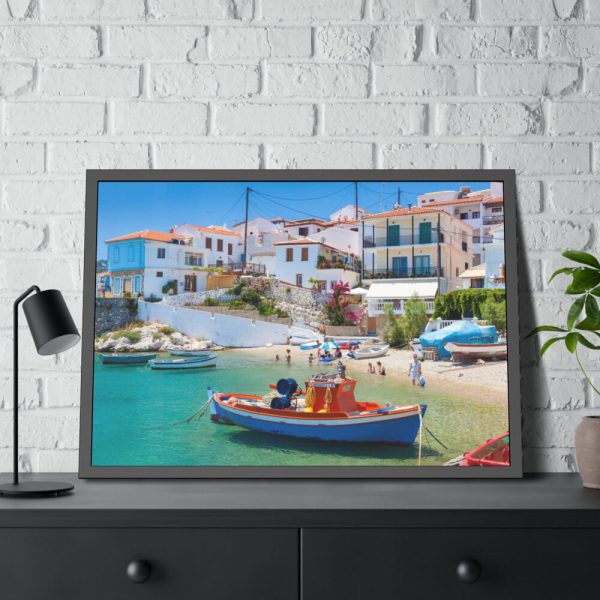 93855-463.jpg Greek Coastal Town Framed Poster