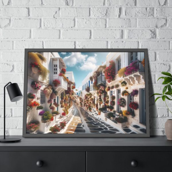 93855-495.jpg Greek Street With Flowers Framed Poster