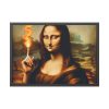 93855-516.jpg Mona Lisa Raising Index Finger With Fire Framed Poster