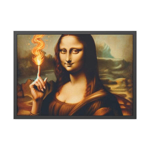 93855-516.jpg Mona Lisa Raising Index Finger With Fire Framed Poster