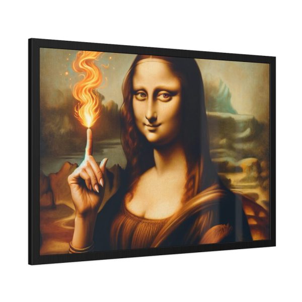 93855-517.jpg Mona Lisa Raising Index Finger With Fire Framed Poster