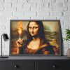 93855-519.jpg Mona Lisa Raising Index Finger With Fire Framed Poster