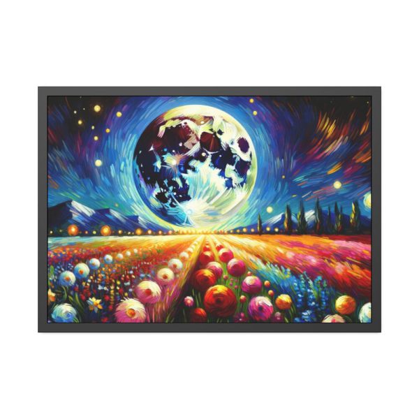 93855-528.jpg Bright Moon Over Vibrant Field of Flowers Framed Poster