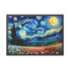 Swirling Night Sky Above Vibrant Field of Flowers Framed Poster