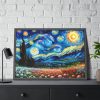 Swirling Night Sky Above Vibrant Field of Flowers Framed Poster