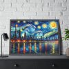 City Skyline at Night With Vibrant Swirling Colors Framed Poster