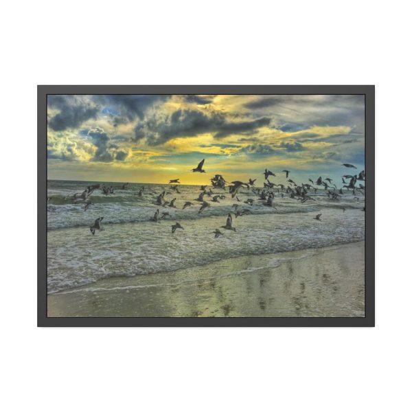93855-64.jpg Convey of Birds are Flying Duing Sunset Framed Poster
