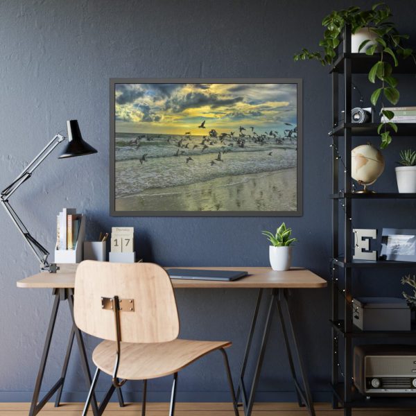 93855-66.jpg Convey of Birds are Flying Duing Sunset Framed Poster
