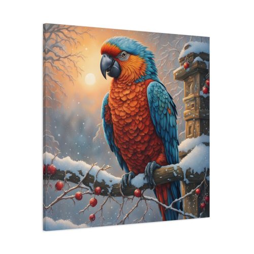 Parrot On A Snowy Branch Standard Canvas