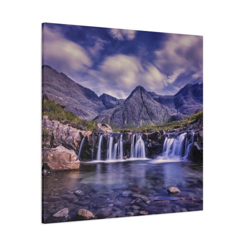 Waterfall, Mountains, Clouds, River, Plants Standard Canvas