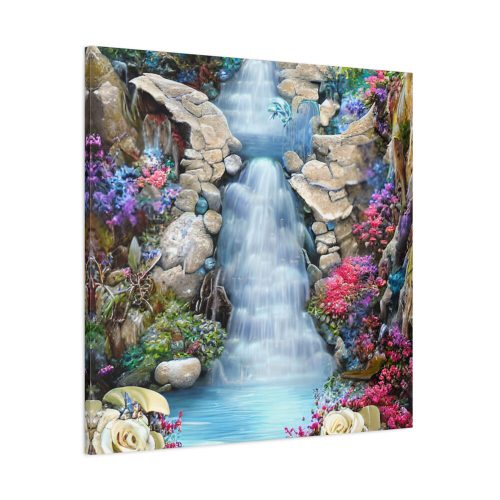 Waterfall With Rocks and Flowers Standard Canvas