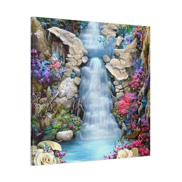 101419-75.jpg Waterfall With Rocks and Flowers Standard Canvas