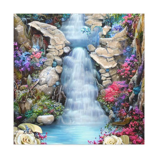 101419-76.jpg Waterfall With Rocks and Flowers Standard Canvas