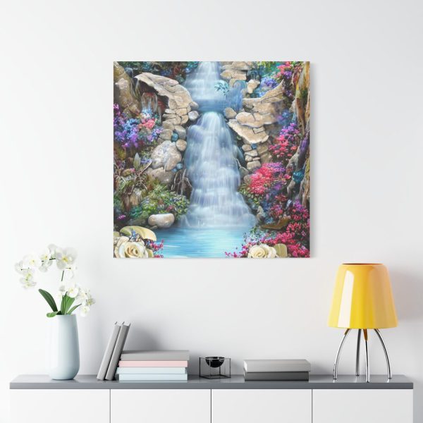101419-77.jpg Waterfall With Rocks and Flowers Standard Canvas