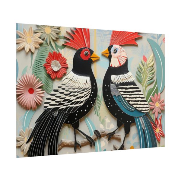 Textured Illustration of Two Tropical Birds Poster