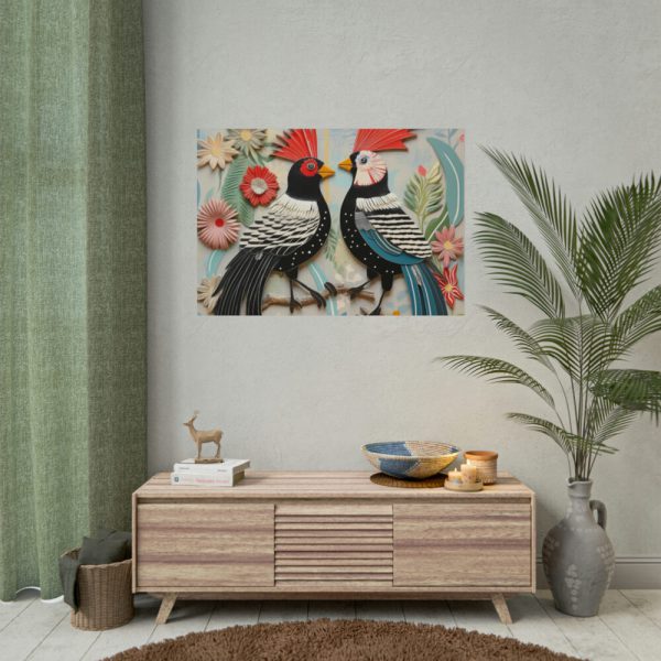 Textured Illustration of Two Tropical Birds Poster