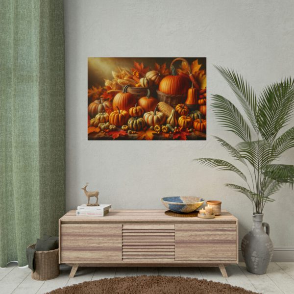 101875-133.jpg Assortment of Pumpkins, Gourds, and Autumn Leaves Poster